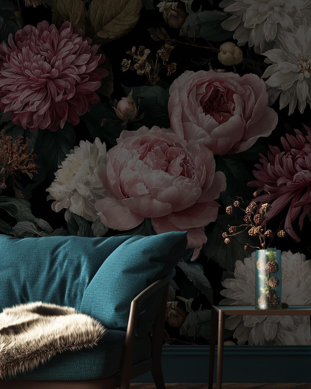 Peony Floral Wallpaper, Big Rose Wallpaper Peel and Stick Wall Mural - View 2