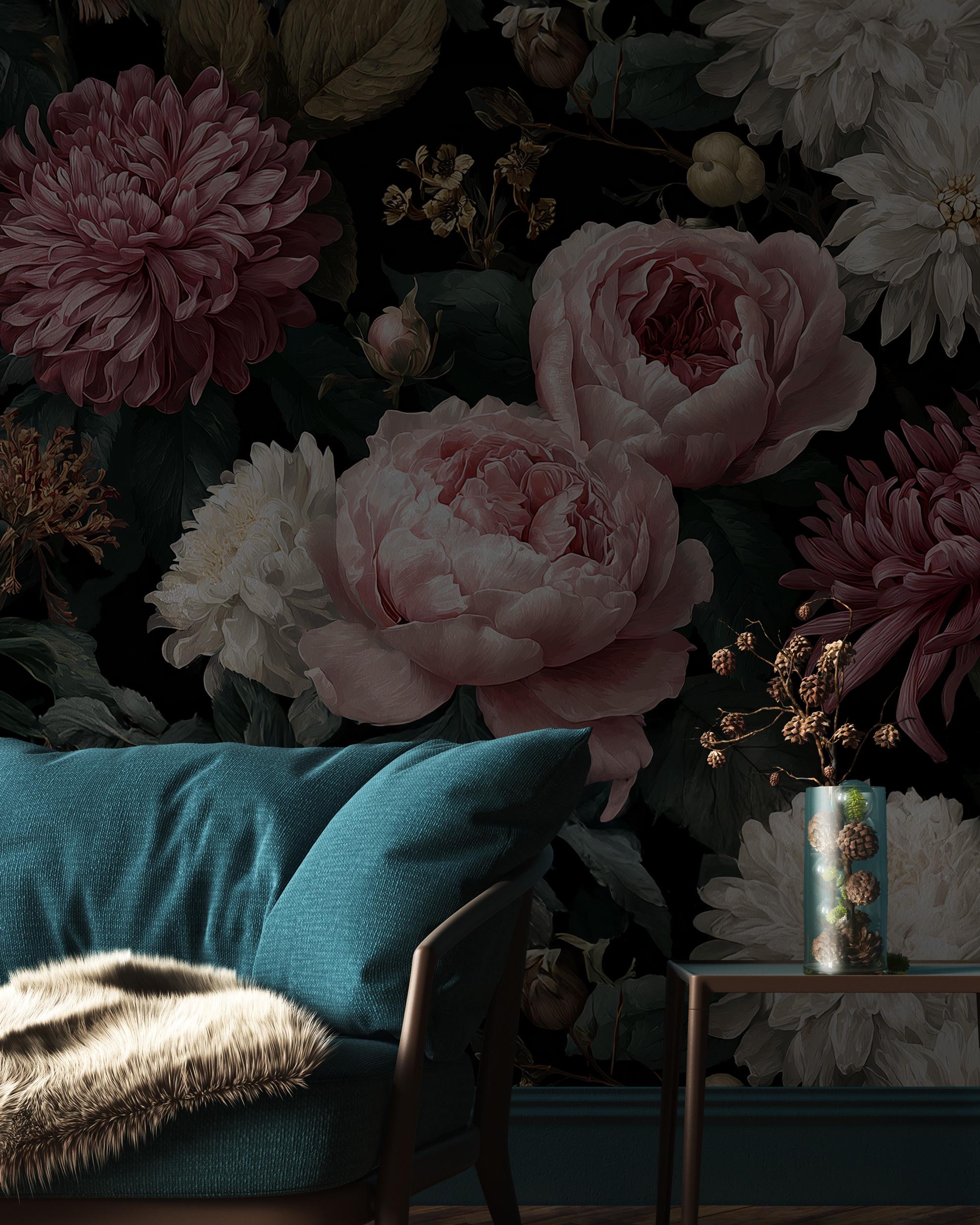 Peony Floral Wallpaper, Big Rose Wallpaper Peel and Stick Wall Mural - View 2