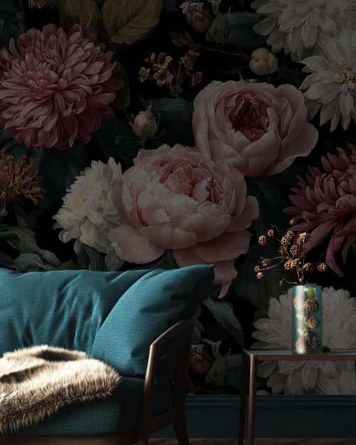 Peony Floral Wallpaper, Big Rose Wallpaper Peel and Stick Wall Mural - View 2