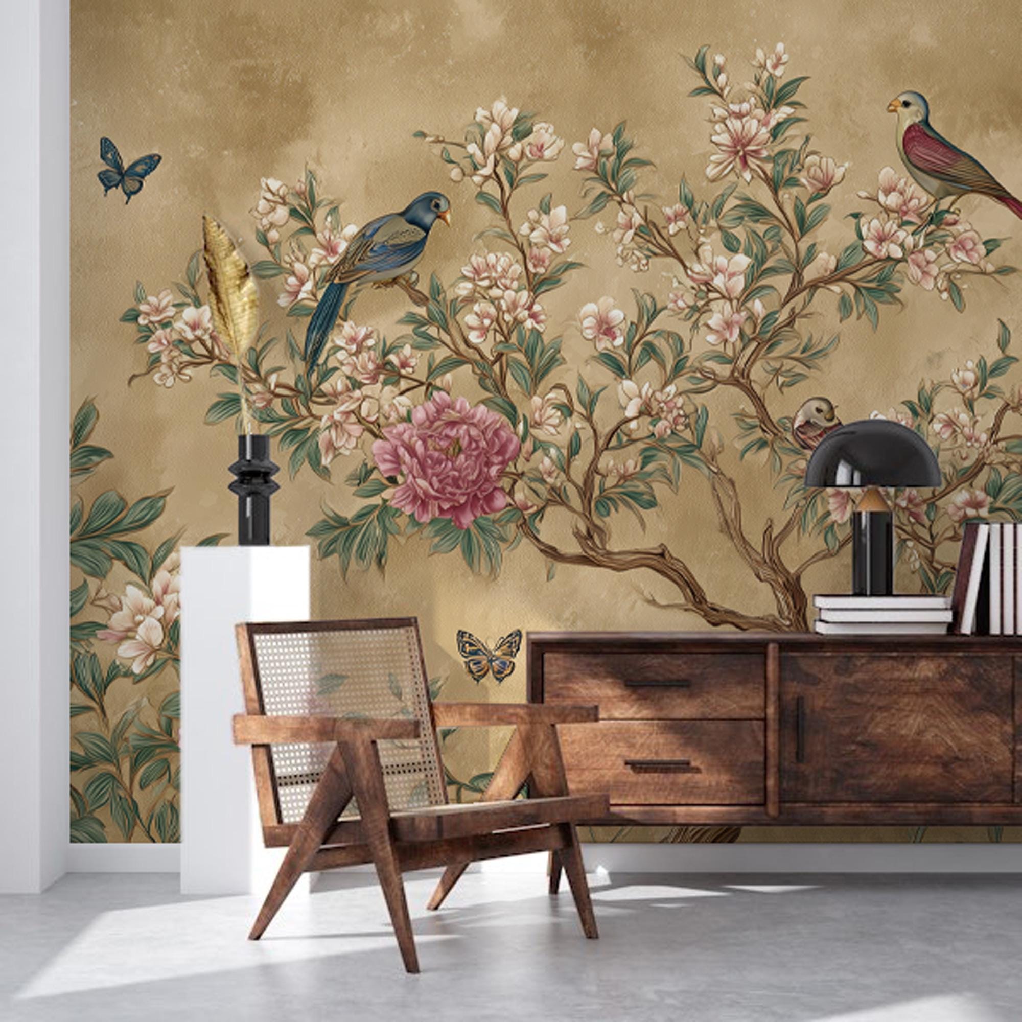 Chinoiserie Bird Blossom Wallpaper Mural - View 2