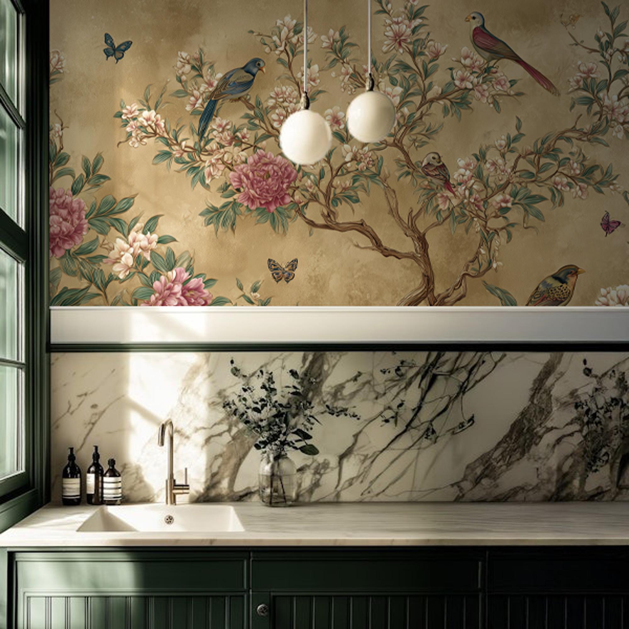 Chinoiserie Bird Blossom Wallpaper Mural - View 4
