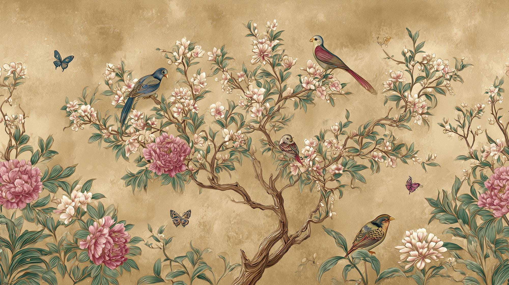 Chinoiserie Bird Blossom Wallpaper Mural - View 6