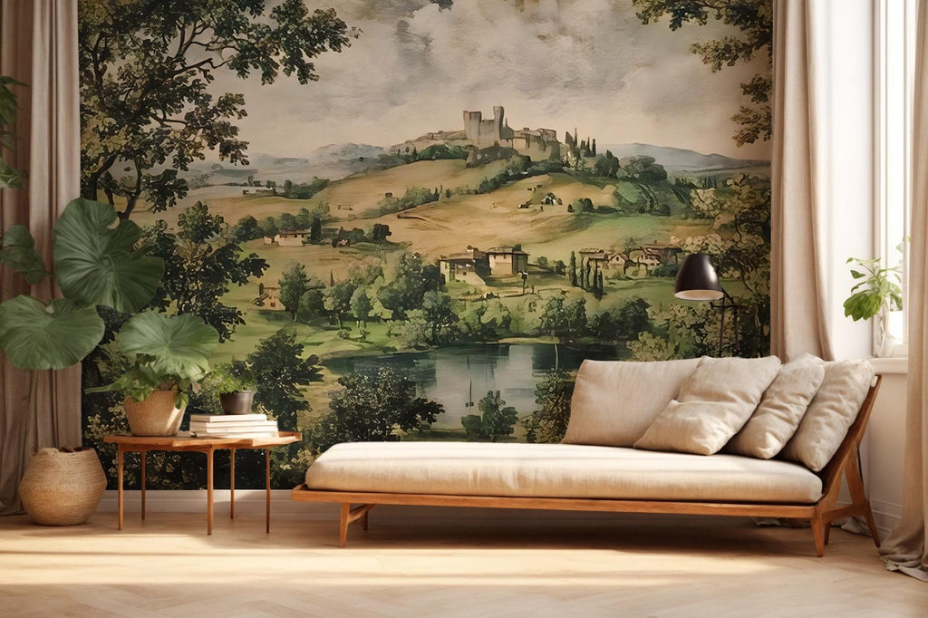 Tuscan Countryside Wallpaper Mural: Vintage European Landscape - View 2