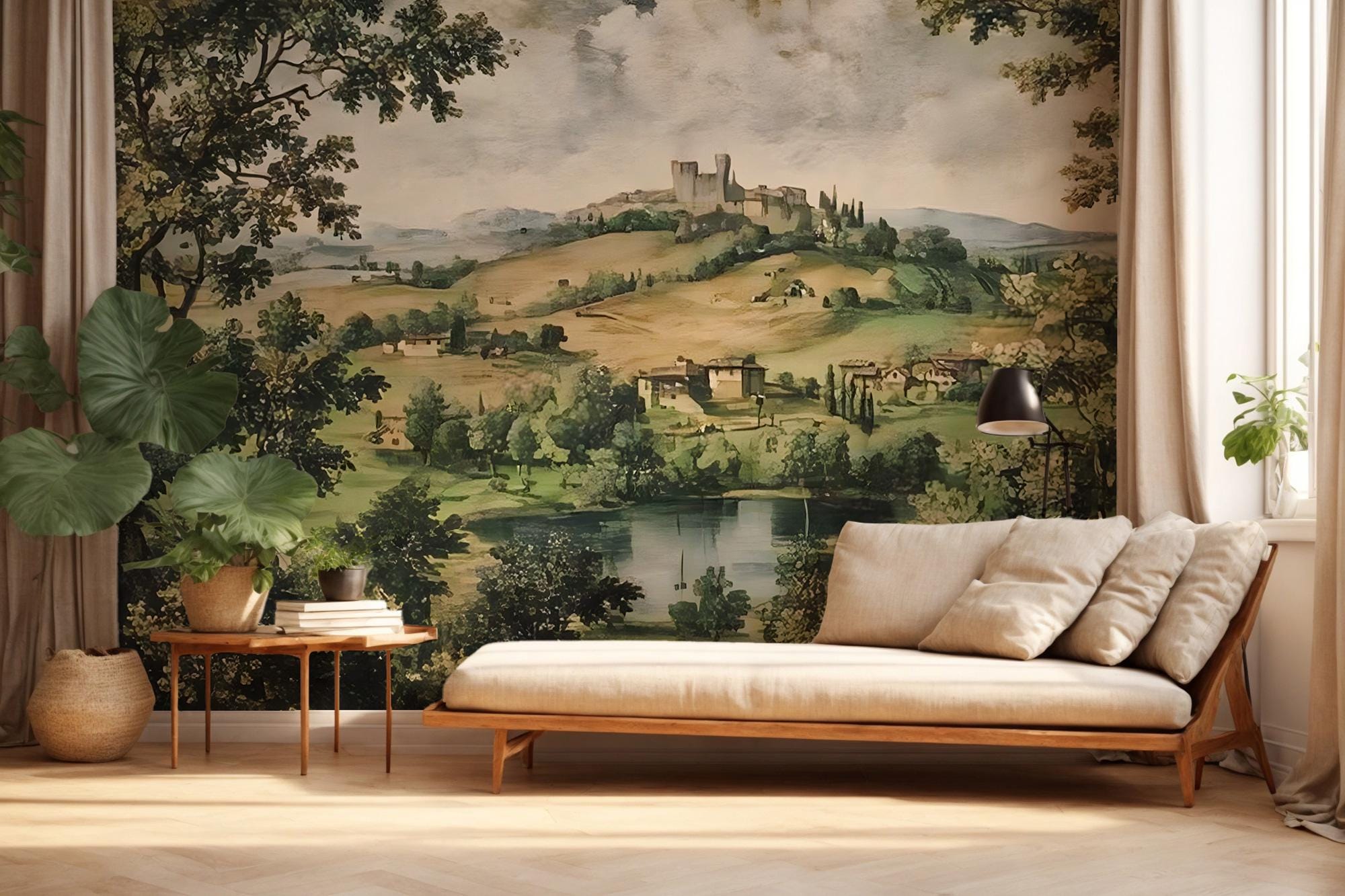 Tuscan Countryside Wallpaper Mural: Vintage European Landscape - View 2