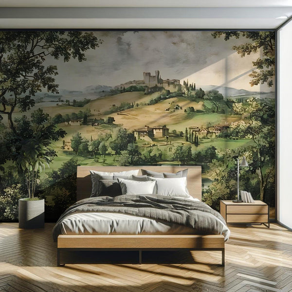 Tuscan Countryside Wallpaper Mural: Vintage European Landscape