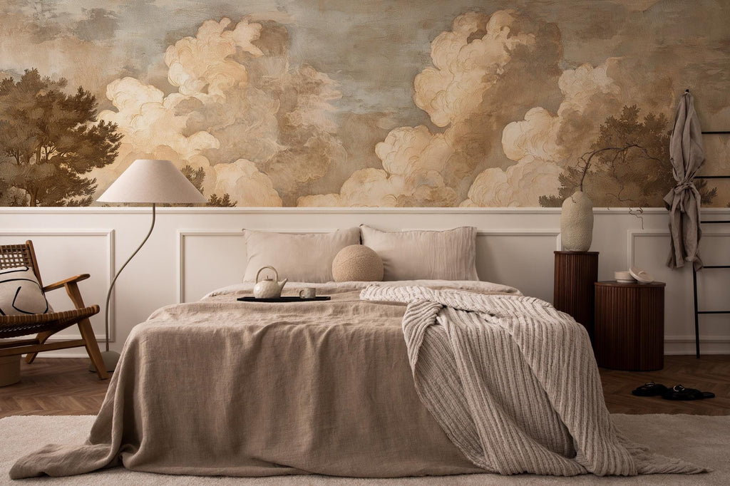 Cloudy Sky Wall Mural: Vintage Fresco Style Peel and Stick Wallpaper - View 4