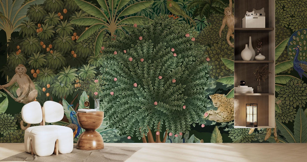 Tropical Animals Peel and Stick Wallpaper Mural, Forest Wallpaper - View 3
