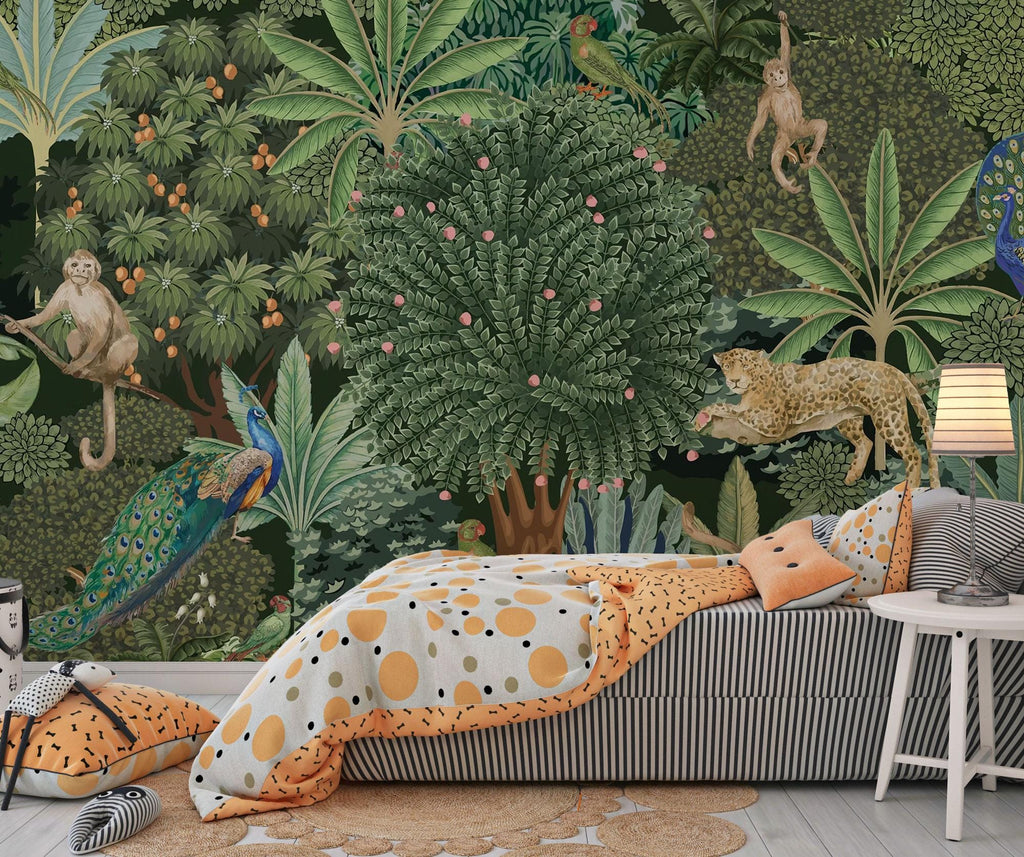 Tropical Animals Peel and Stick Wallpaper Mural, Forest Wallpaper - View 4