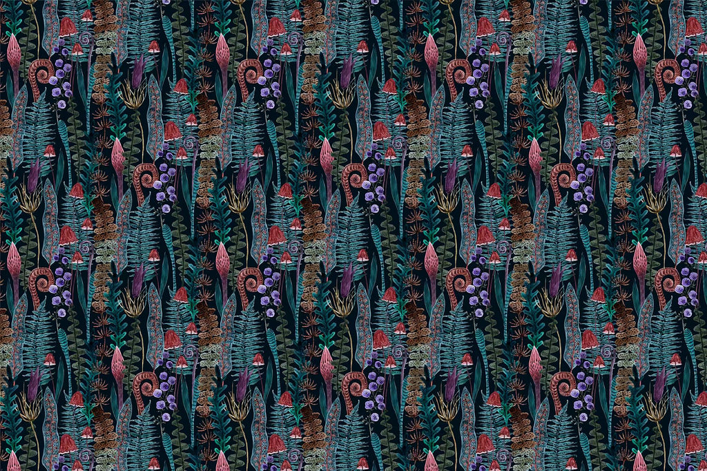 Mushroom Fern Wallpaper Mural: Dark Botanical Peel and Stick Wallpaper - View 2