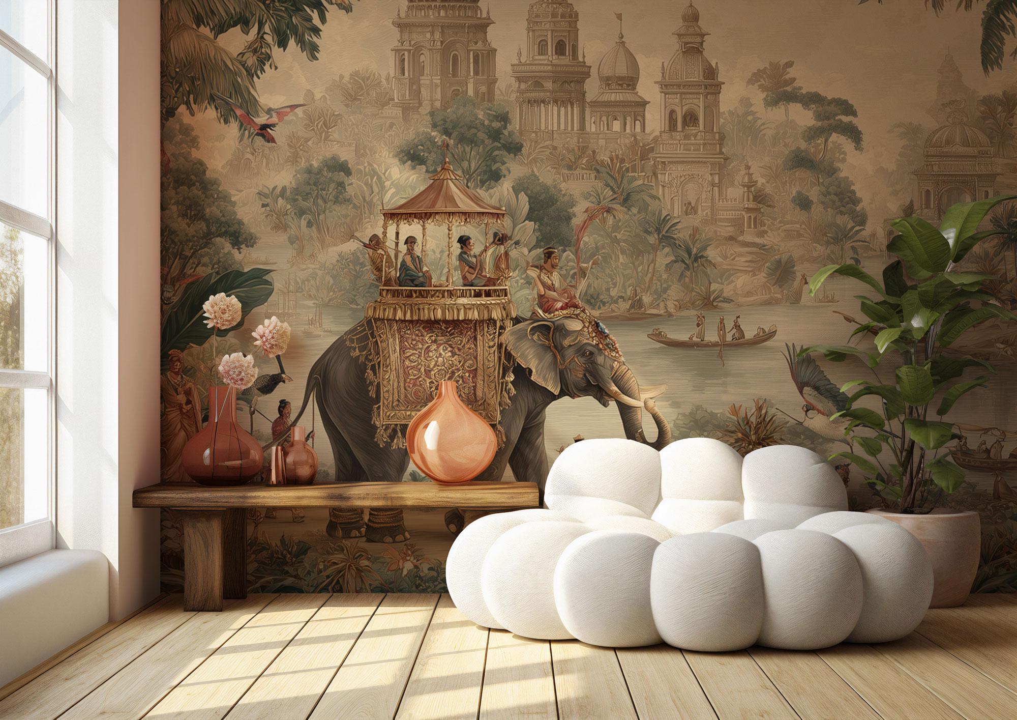 Exotic Elephant Palace Wall Mural: Peel and Stick Wallpaper - View 5