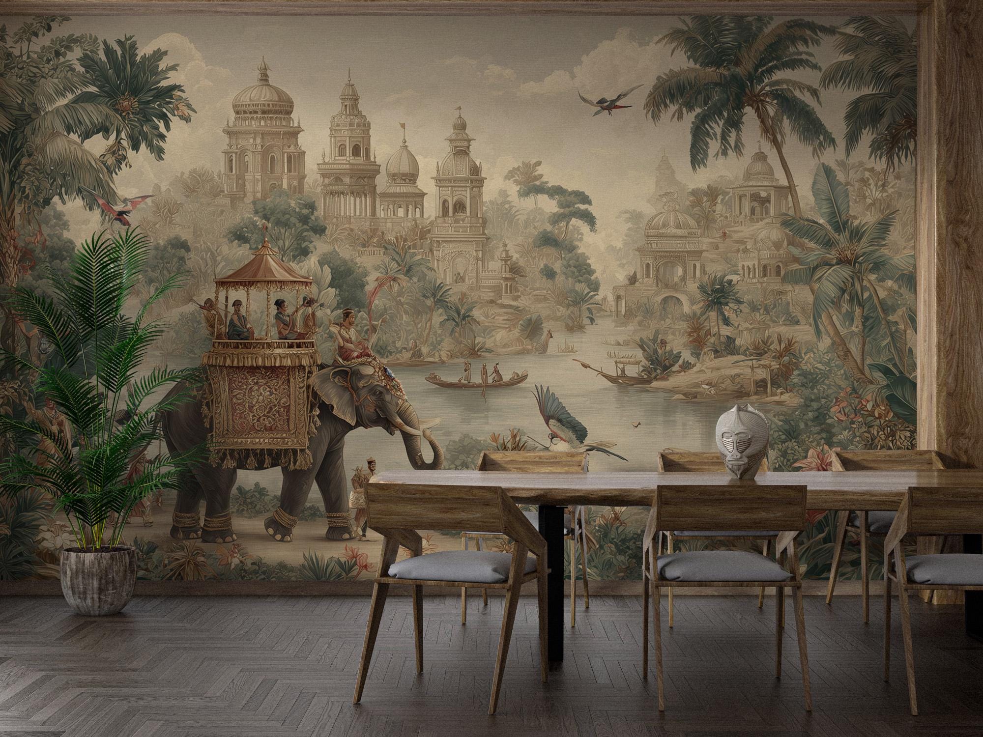 Exotic Elephant Palace Wall Mural: Peel and Stick Wallpaper - View 3