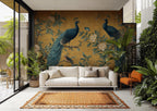 Chinoiserie Peacock Wallpaper: Golden Botanical Mural, Elegant Asian Decor - View 4