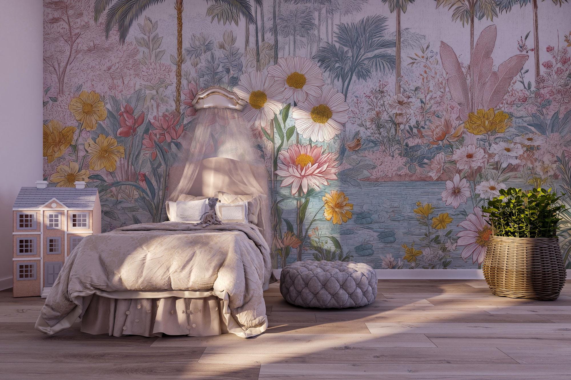 Tropical Floral Peel and Stick Wallpaper: Removable Botanical Wall Mural - View 2