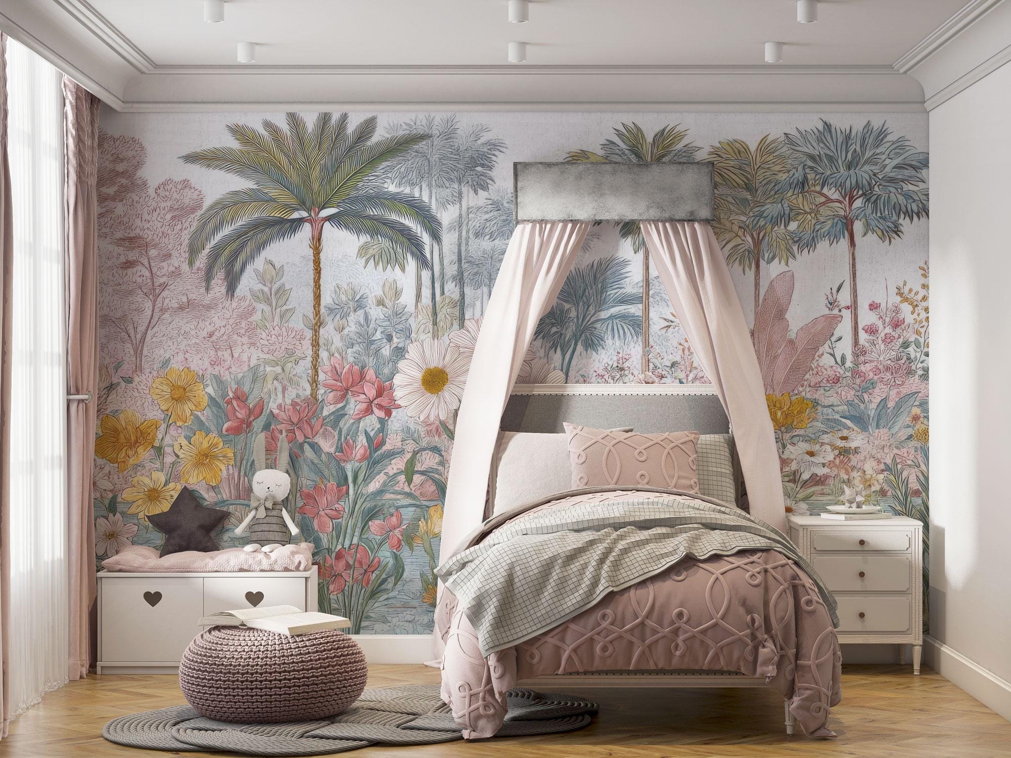 Tropical Floral Peel and Stick Wallpaper: Removable Botanical Wall Mural - View 5