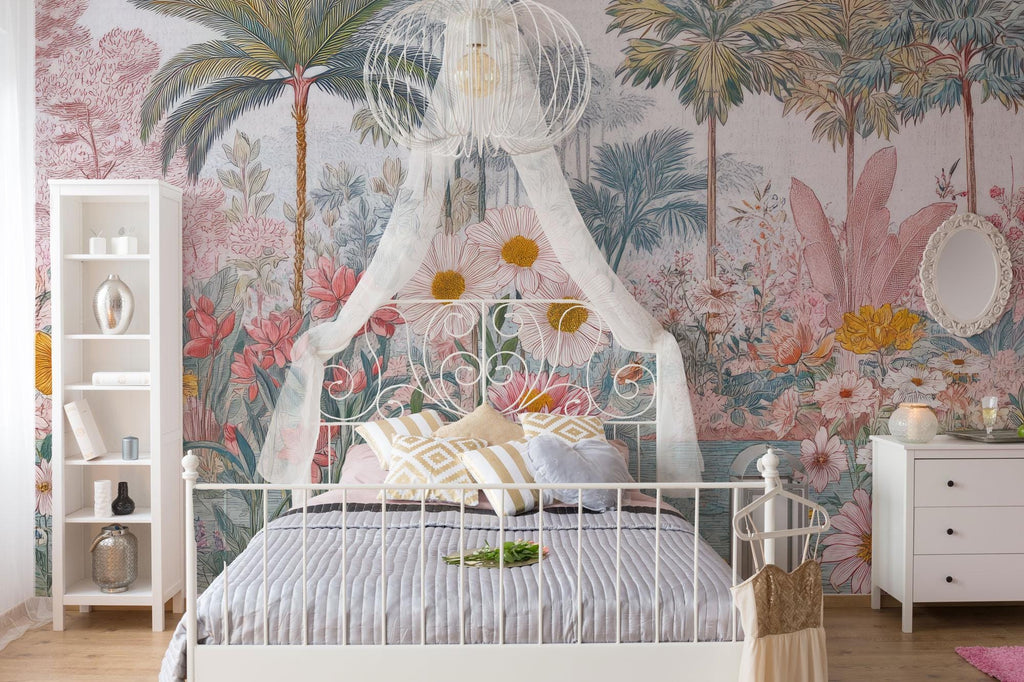 Tropical Floral Peel and Stick Wallpaper: Removable Botanical Wall Mural - View 4