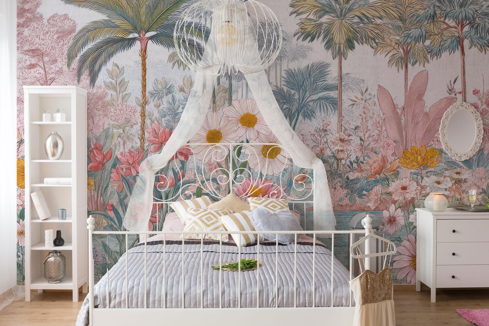 Tropical Floral Peel and Stick Wallpaper: Removable Botanical Wall Mural - View 4