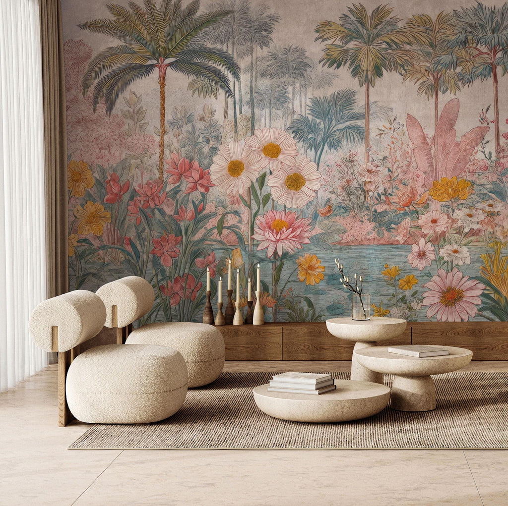 Tropical Floral Peel and Stick Wallpaper: Removable Botanical Wall Mural