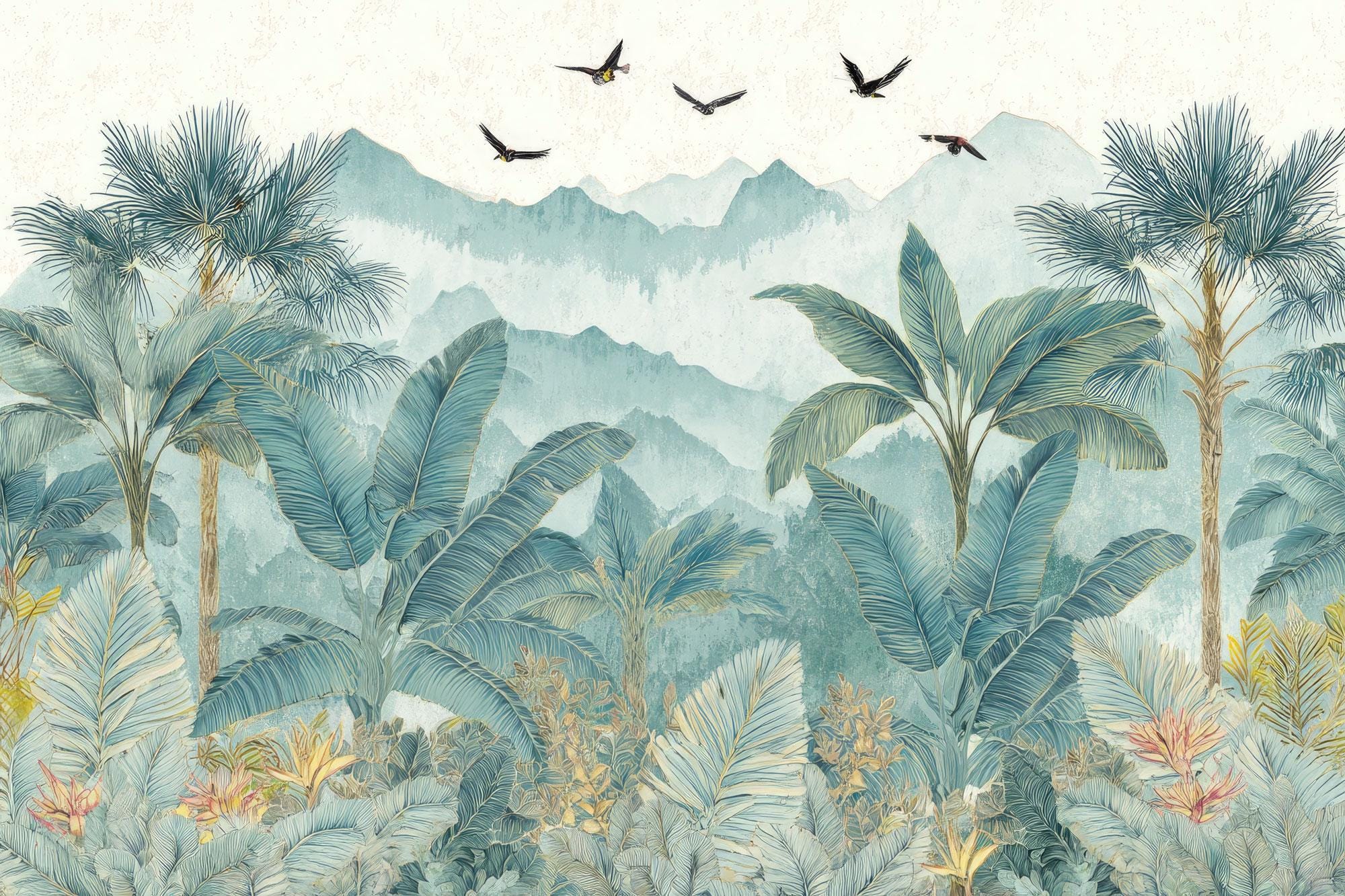 Big Tropical Wallpaper: Peel and Stick, Removable Jungle Wall Art - View 6