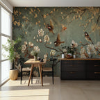 Magnolia Bird Chinoiserie Wallpaper - Botanical Green Peel and Stick Wall Mural - View 4