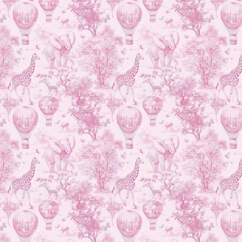Pink Safari Nursery Wallpaper: Jungle Animals Peel and Stick Mural - View 6