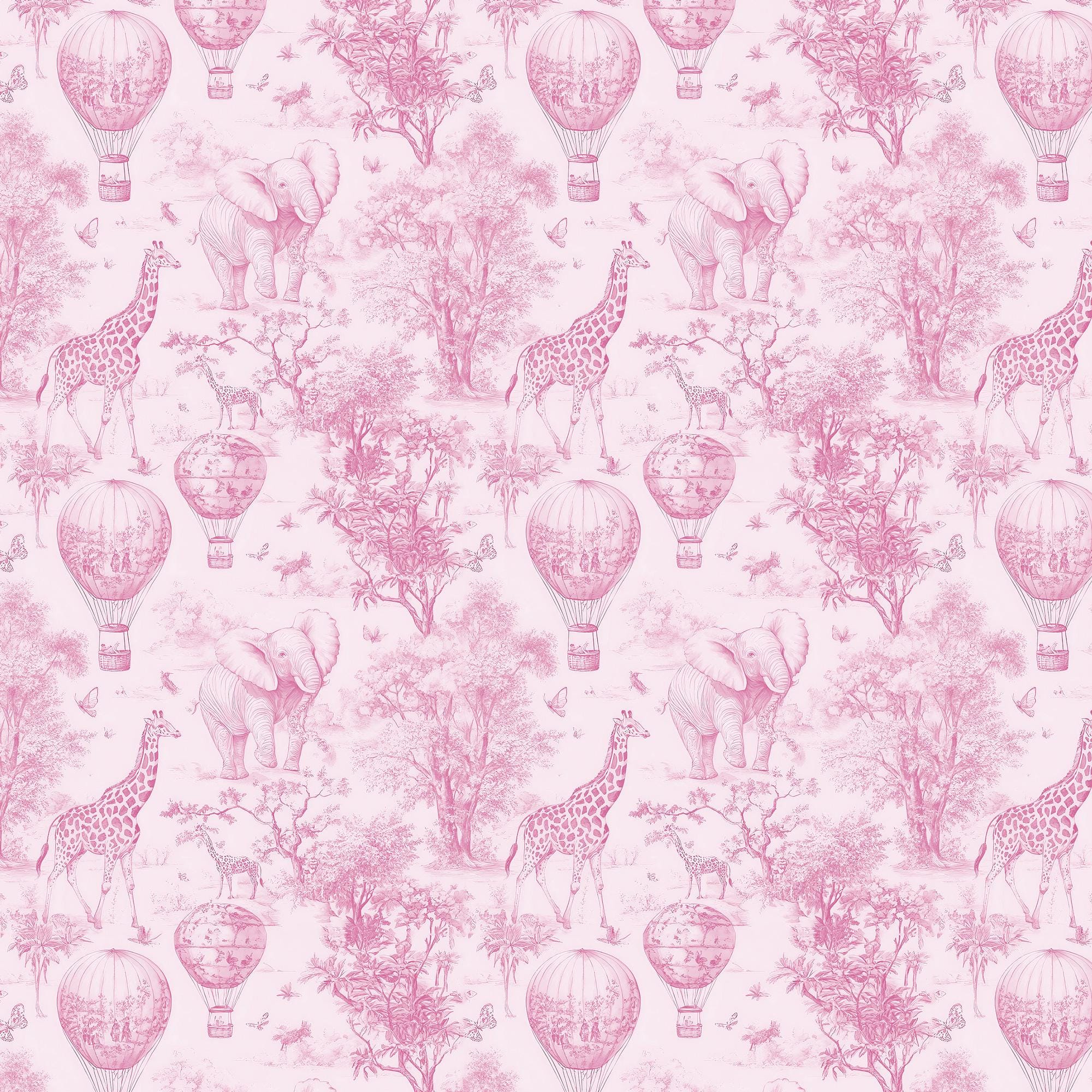 Pink Safari Nursery Wallpaper: Jungle Animals Peel and Stick Mural - View 6