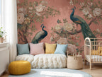 Peacock Wallpaper Peel and Stick, Chinoiserie Floral Wall Mural - View 3