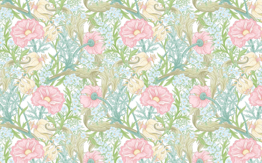 Pink Floral Peel and Stick Wallpaper: Vintage Botanical Wall Mural - View 6