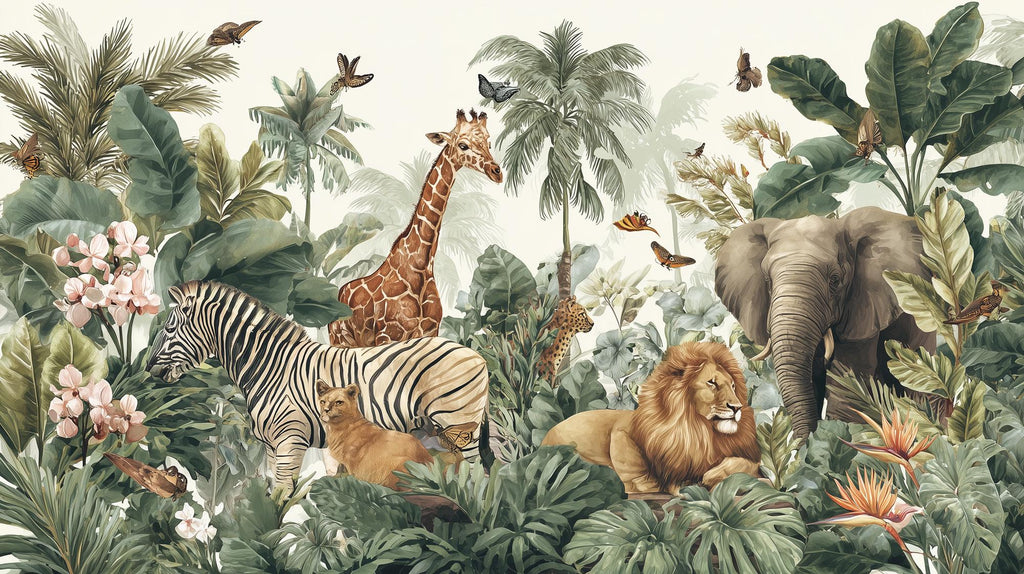 Safari Nursery Wallpaper: Peel and Stick Jungle Animals Wall Mural - View 6