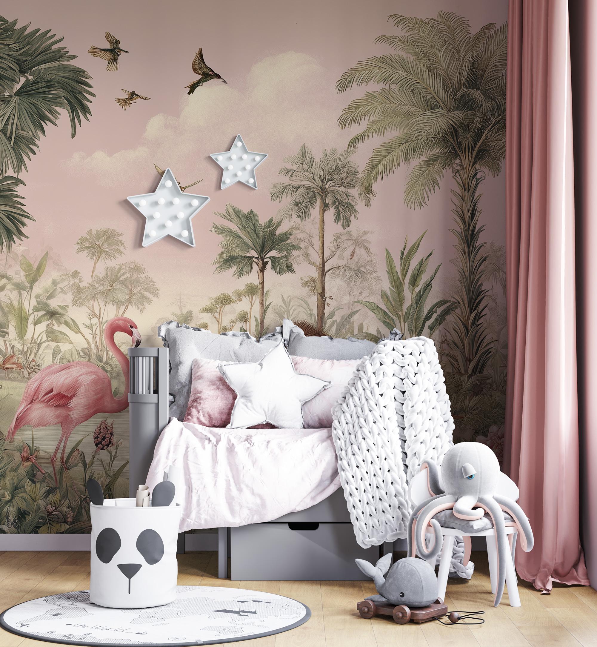 Pink Safari Peel and Stick Wallpaper, Jungle Animals Kids Room Mural - View 6