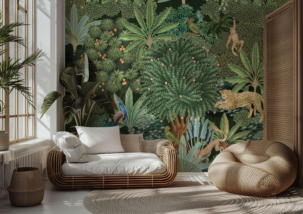 Tropical Animals Peel and Stick Wallpaper Mural, Forest Wallpaper - View 2
