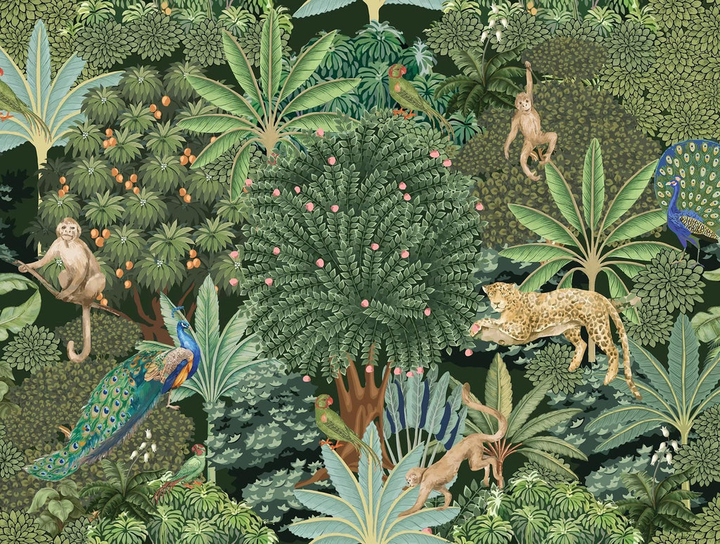 Tropical Animals Peel and Stick Wallpaper Mural, Forest Wallpaper - View 6