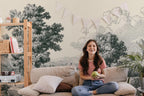 Vintage Pastoral Landscape Wallpaper, Gray Countryside Peel and Stick Wall Mural - View 2