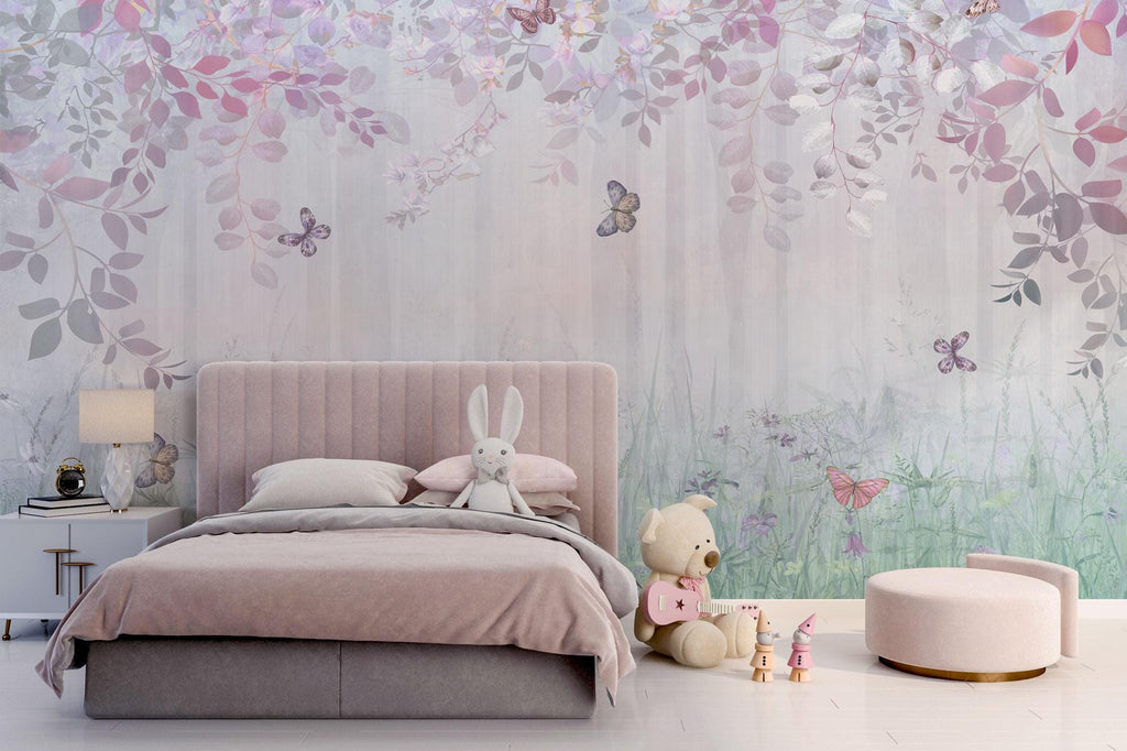 Soft Pastel Butterfly Wall Mural: Whimsical Nursery Peel and Stick Wallpaper - View 4
