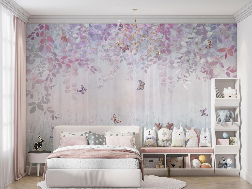 Soft Pastel Butterfly Wall Mural: Whimsical Nursery Peel and Stick Wallpaper - View 2