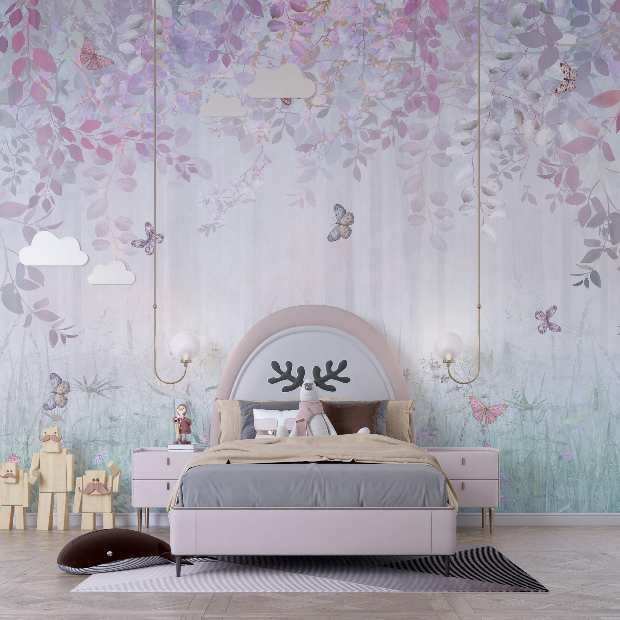 Soft Pastel Butterfly Wall Mural: Whimsical Nursery Peel and Stick Wallpaper