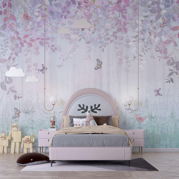 Soft Pastel Butterfly Wall Mural: Whimsical Nursery Peel and Stick Wallpaper