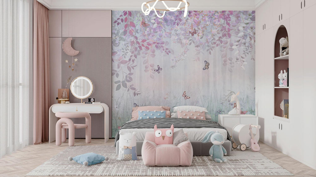 Soft Pastel Butterfly Wall Mural: Whimsical Nursery Peel and Stick Wallpaper - View 3