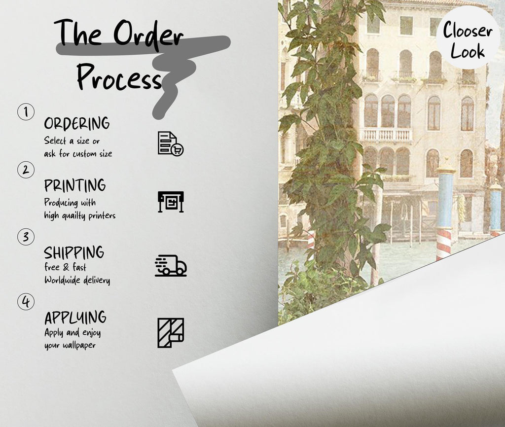 Vintage Landscape Wall Mural, Removable Italian Canal Wallpaper, Peel and Stick Wallpaper - View 6