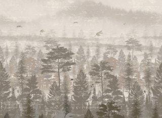 Foggy Forest Wall Mural: Vintage Tree Landscape Removable Wallpaper - View 6