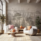Foggy Forest Wall Mural: Vintage Tree Landscape Removable Wallpaper - View 3