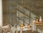 Gold Tree Landscape Wallpaper: Luxe Neutral Forest Wall Mural, Peel & Stick