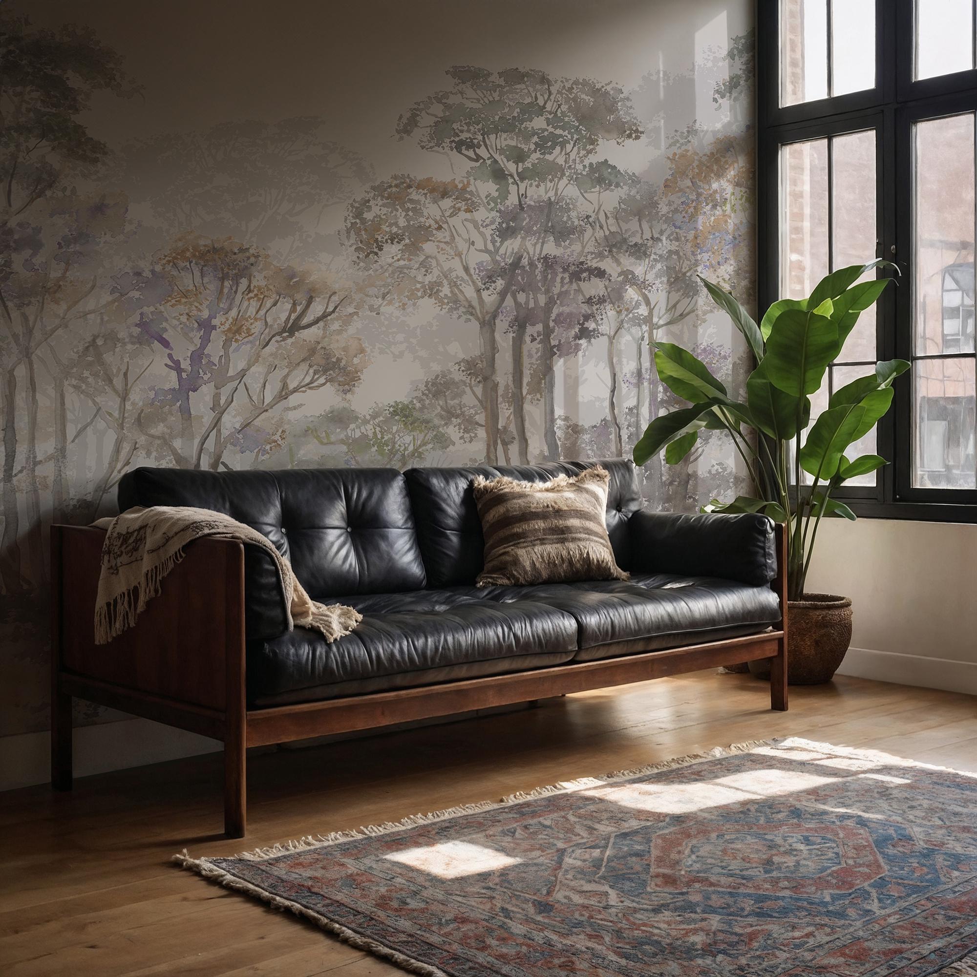 Foggy Forest Wallpaper, Vintage Landscape Removable Wallpaper - View 2