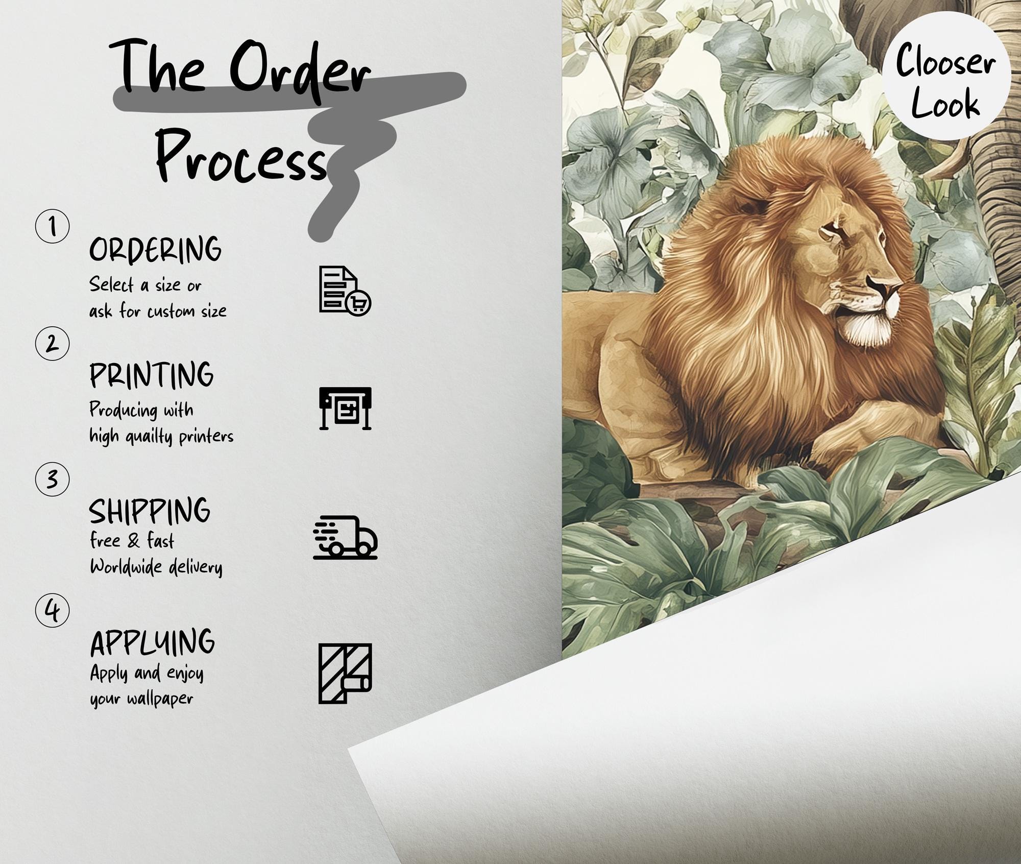 Safari Nursery Wallpaper: Peel and Stick Jungle Animals Wall Mural - View 7