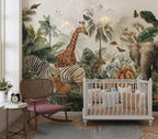 Safari Nursery Wallpaper: Peel and Stick Jungle Animals Wall Mural - View 5