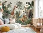 Safari Nursery Wallpaper: Peel and Stick Jungle Animals Wall Mural - View 2