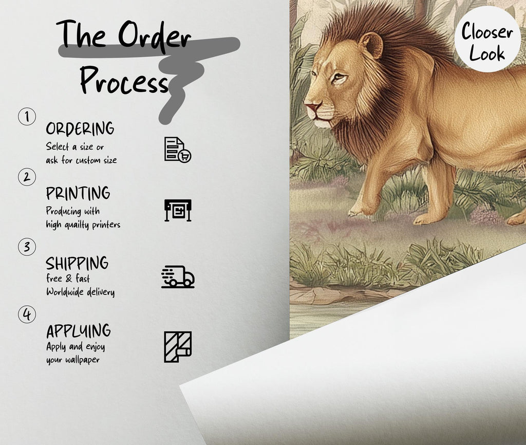 Pink Safari Peel and Stick Wallpaper, Jungle Animals Kids Room Mural - View 8