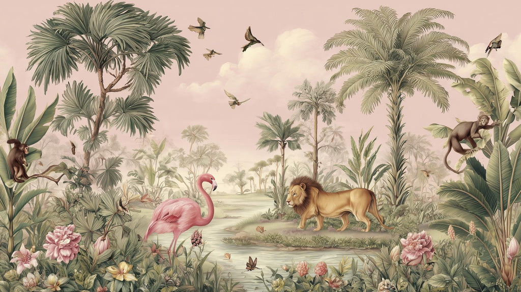 Pink Safari Peel and Stick Wallpaper, Jungle Animals Kids Room Mural - View 7