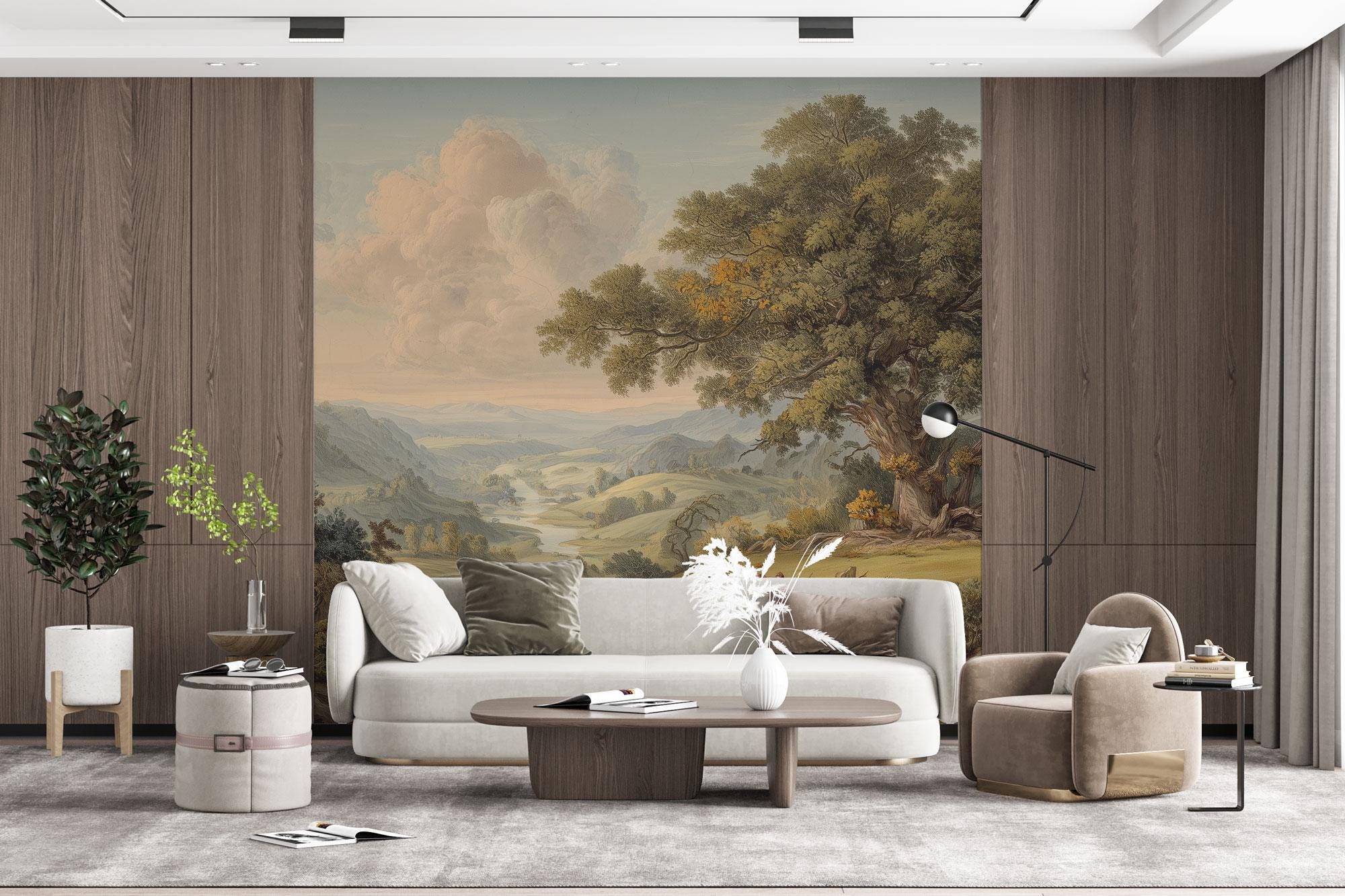 Vintage Pastoral Landscape Peel and Stick Wallpaper, Countryside Scene Custom Size Wall Mural - View 4