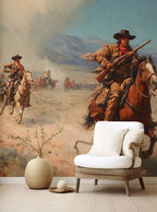 Warm Desert Western Cowboy Landscape Peel and Stick Wallpaper, Custom Size Wall Mural - View 4