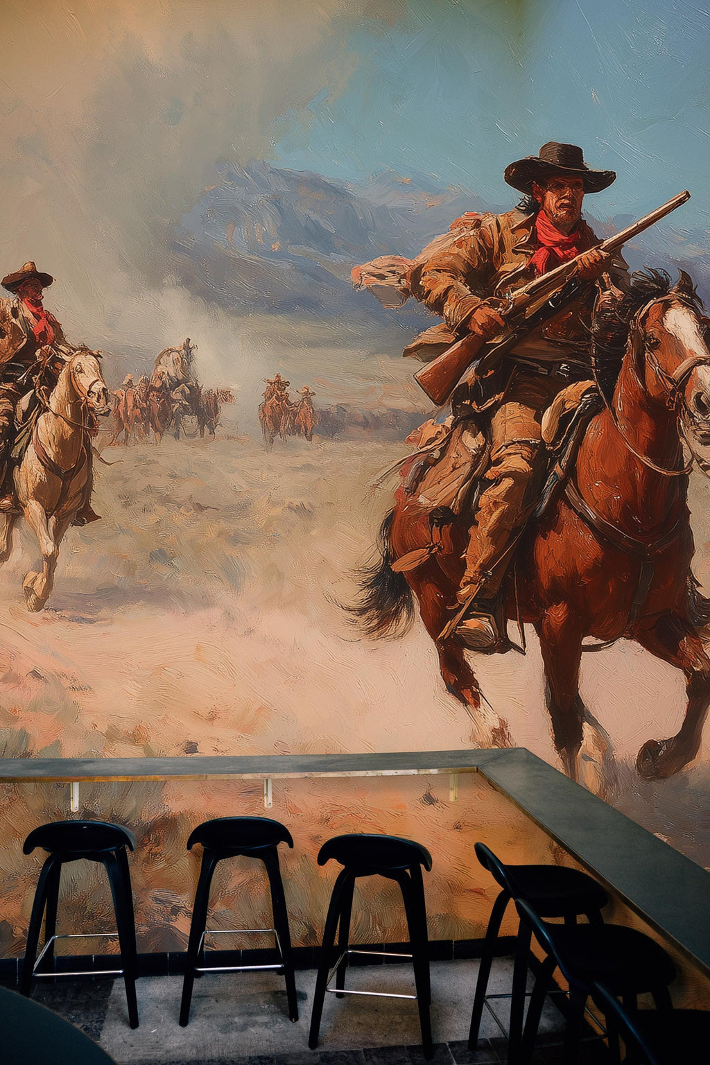 Warm Desert Western Cowboy Landscape Peel and Stick Wallpaper, Custom Size Wall Mural - View 3